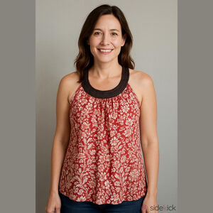 ELLE Floral Halter Top Red/White XS Women's